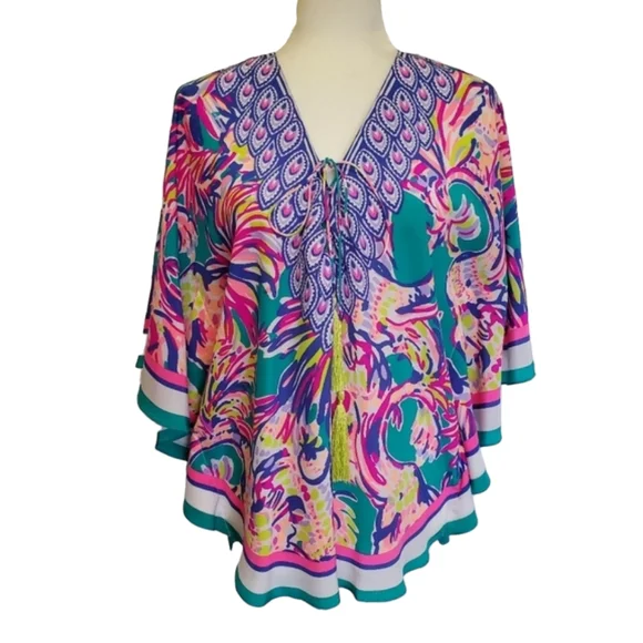 HTF Lilly Pulitzer Lettie Silk Caftan Small Safari Sighted Flowy Oversizedβ Med - Picture 2 of 16